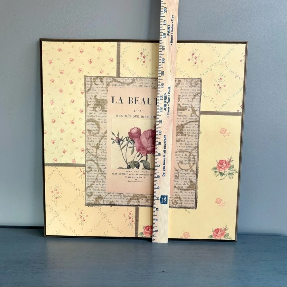 VTG Floral Wall Art Sign Decor Plaque Yellow Pink Cottagecore La Beaute 18 x 18